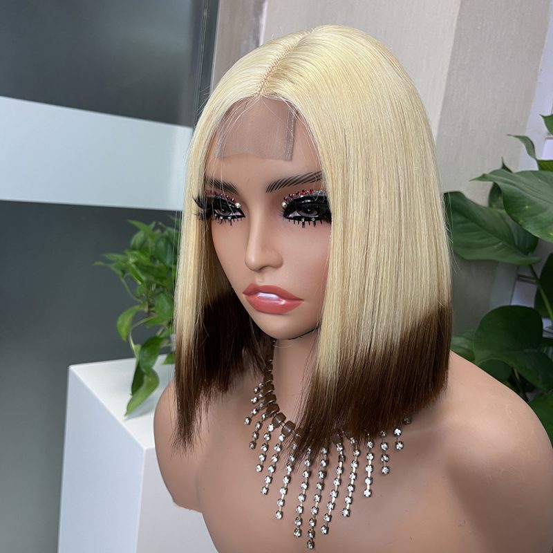 2x6 #613/4 Colored Straight BOB Lace Closure Virgin Human Hair Wig - 图片 2